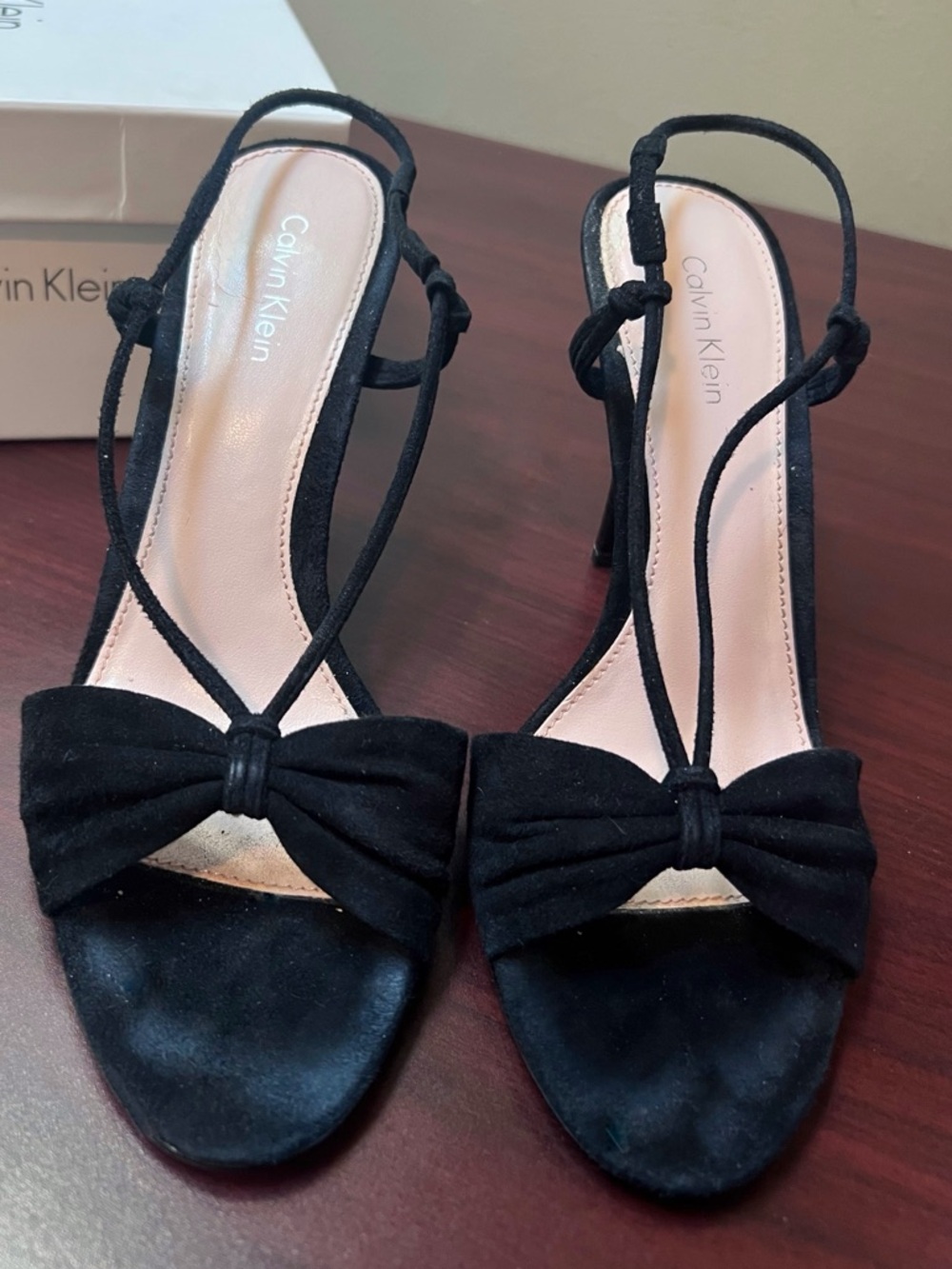 Calvin Klein Black Suede Bow Slingback Heels - Size 6